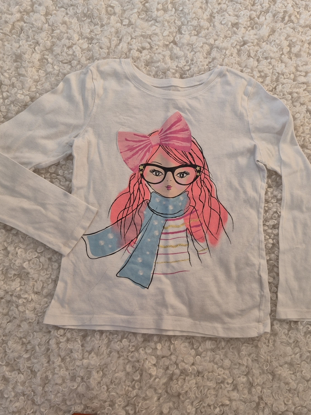 The Children's Place White Long-Sleeve Cotton Tee Pink Bow Girl Graphic